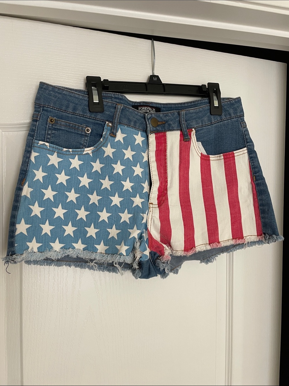 VTG Forever 21 American Flag Print Denim Short Shorts - size 29